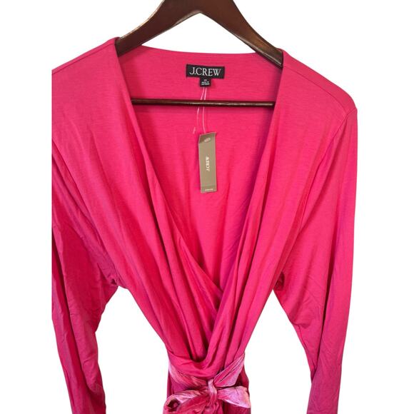 J. CREW NWT FormKnit Pink Long Sleeve Wrap Top w/ Velvet Tie Belt Sz 2X Holidays - Picture 4 of 14
